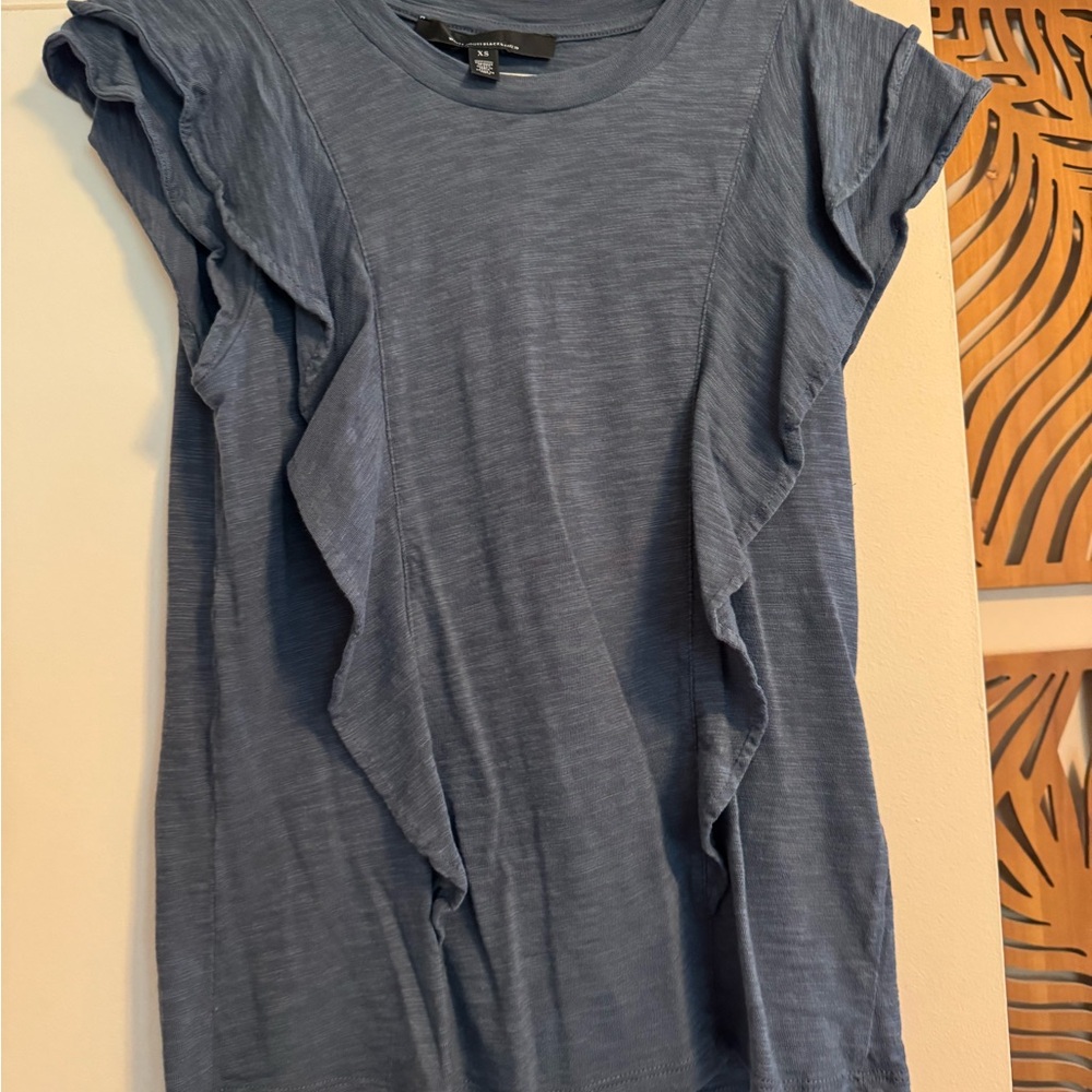 White House Black Market Ruffle Front Crew Tee Blue Size XS NWOT